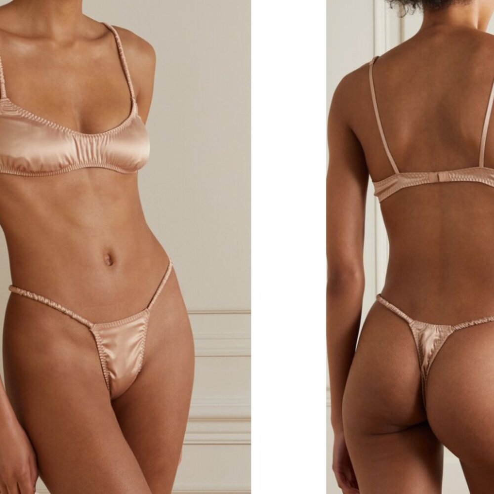 NWT - SKIMS Woven Shine Stretch Satin Thong Pink Sand - 2X